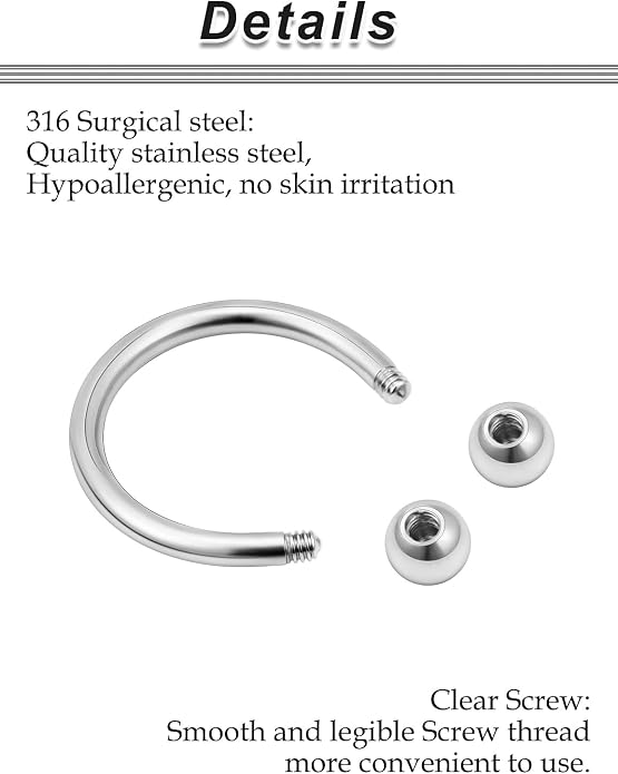 20G-00G Septum Rings Ear Gauges Earrings Stretching Kit 316L Surgical Steel Horseshoe Septum Pa Piercing Jewelry for Women 10mm 12mm 14mm 16mm