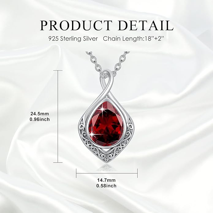 PELOVNY Celtic Knot Necklaces for Women 925 Sterling Silver Gemstone/Birthstone Teardrop Infinity Necklace Irish Celtic Pendant Jewelry Gifts for Mom Daughter Wife
