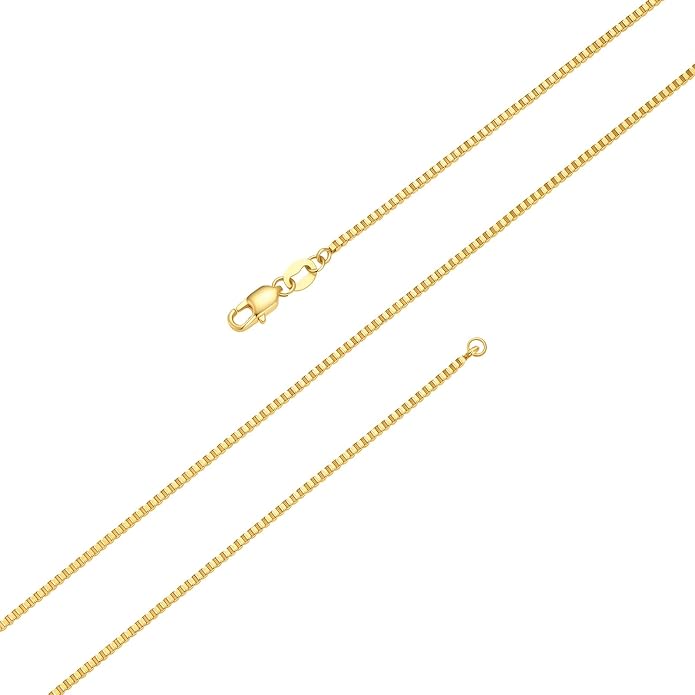 BORUO 925 Sterling Silver Box Chain Necklace | Waterproof 14K Gold Plated Box Chain | 1mm 1.5mm Solid Italian Nickel-Free Necklace Lobster Claw Clasp 14-30 Inch