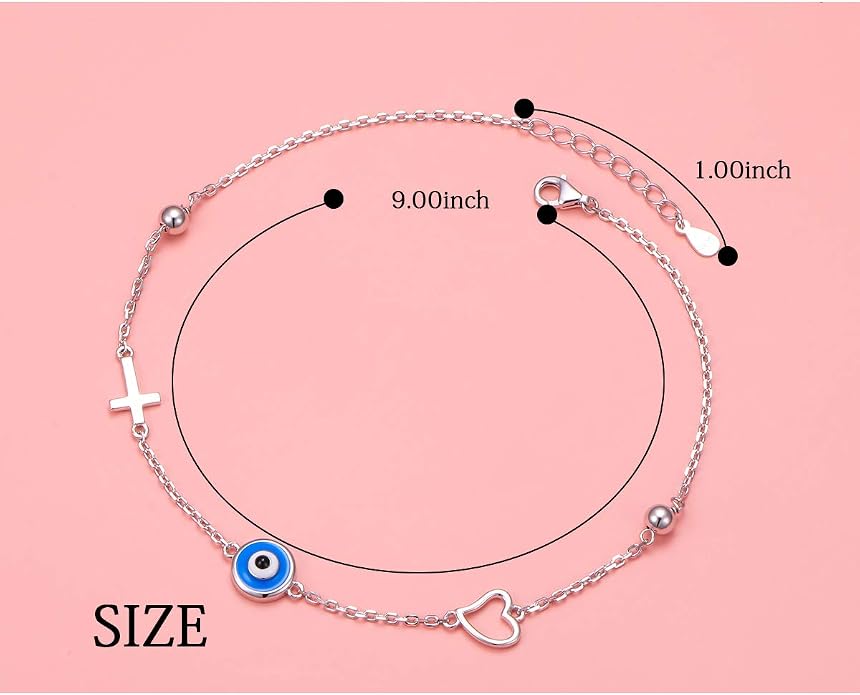 FLYOW S925 Sterling Silver Anklet for Women Summer Boho Beach Charm Adjustable Foot Ankle Bracelet Jewelry Birthday Gift
