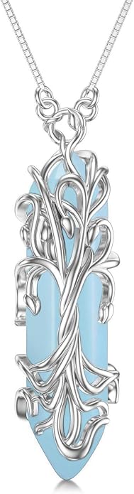 Healing Crystal Necklace 925 Sterling Silver Sunflower/Tree of Life Wrapped Pendant Reiki Energy Jewelry for Women