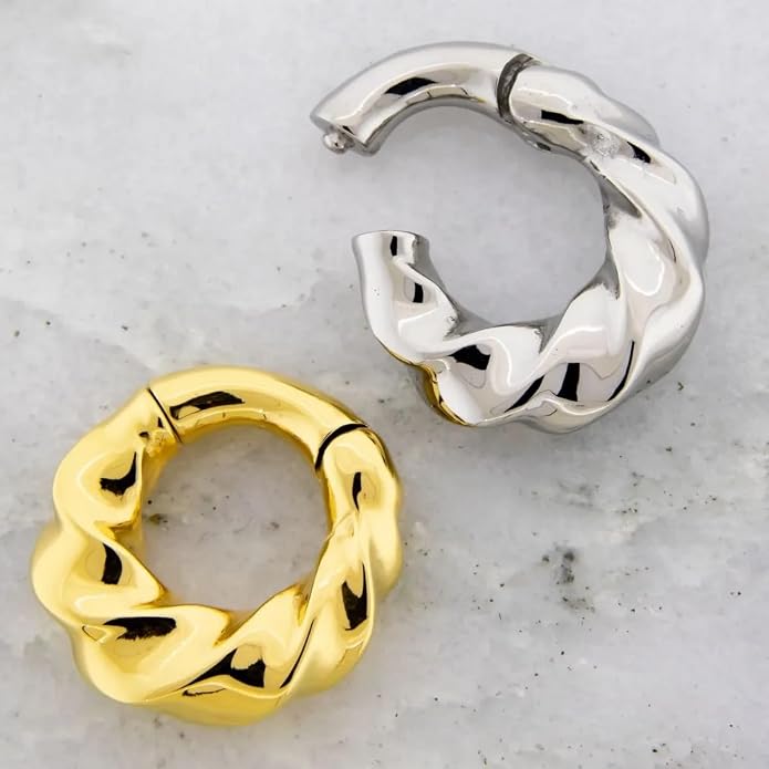 6GA 316L Stainless Steel Spiral Twist Hinged Clicker Rings for Stretched Piercings, Sold as a Pair