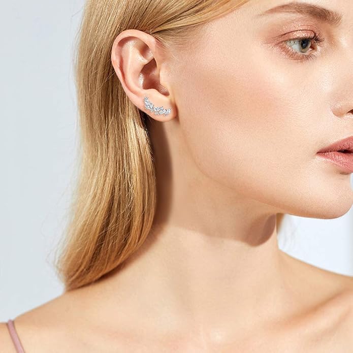 EVER FAITH Ear Climber Crawler Cuff Wrap Earrings for Women 925 Sterling Silver Clear Marquise Cubic Zirconia