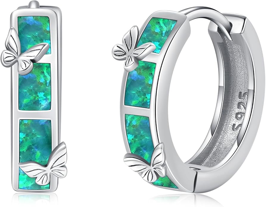 MEDWISE Mothers Day Gifts for Mom Multi Colored Opal Hoop Earrings for Women 925 Sterling Silver Huggie Hoop Earrings Jewelry Gift for Women Daughter Wife Mom Friends