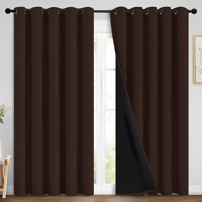 Yakamok Chocolate Brown Blackout Curtains 84 Inches Long 70" Wide, 2 Panels | Blackout Curtain Panels for Bedroom, 2 Thick Layers Grommet Top Thermal Insulated Drapes with Black Liner for Living Room