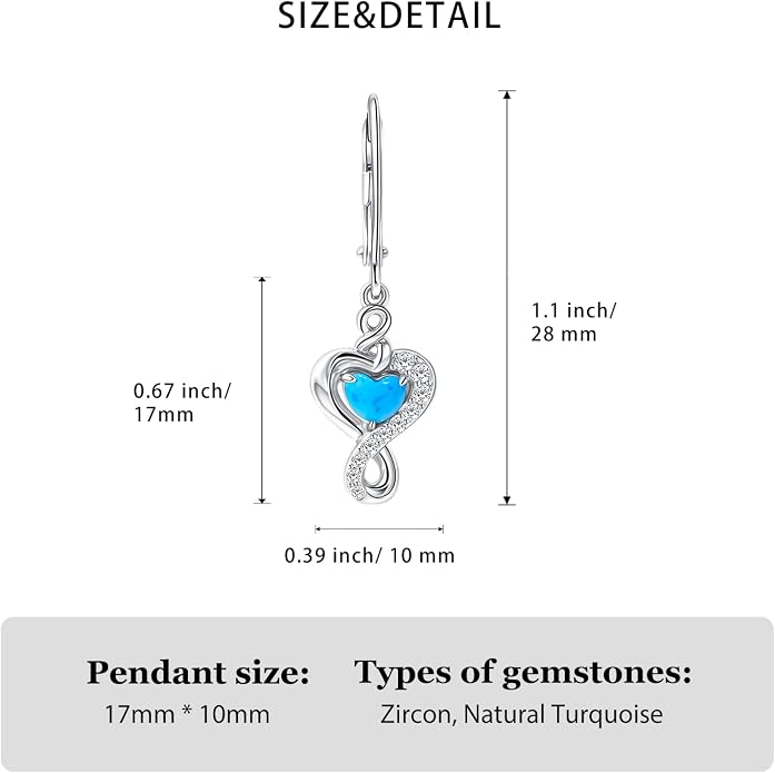 Real 925 Sterling Silver Trendy Dangle Earrings for Women | White Gold Plated | Hypoallergenic Turquoise/Black Onyx/Opal Filigree Jewelry Lightweight Celtic Lover Knot Leverback Earrings Gifts