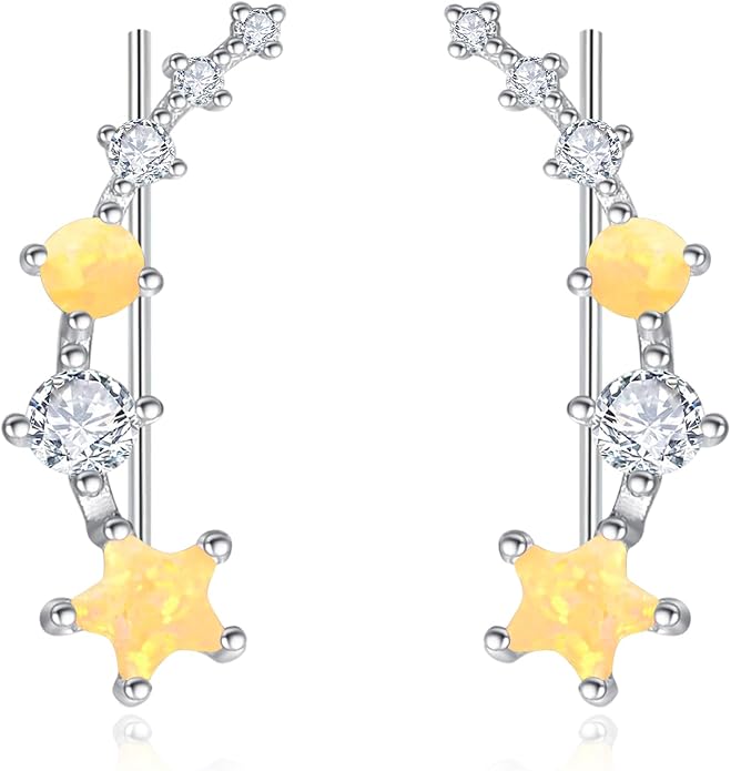 Dreamboat Star Ear Climbers Earrings for Women 925 Sterling Silver Star Ear Cuffs Crawler Earring Cubic Zirconia Climbing Jewelry Wedding Birthday Gifts