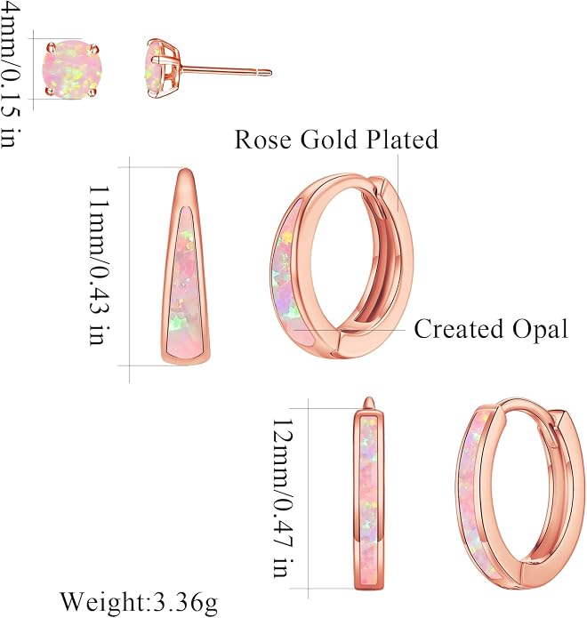 CiNily Opal Earrings Set for Women Hypoallergenic, Opal Stud Huggie Hoop Earrings Silver/Rose Gold Plated Dainty Hoop Huggie Silver Dangle Earring Stacks, Gold Jewelry