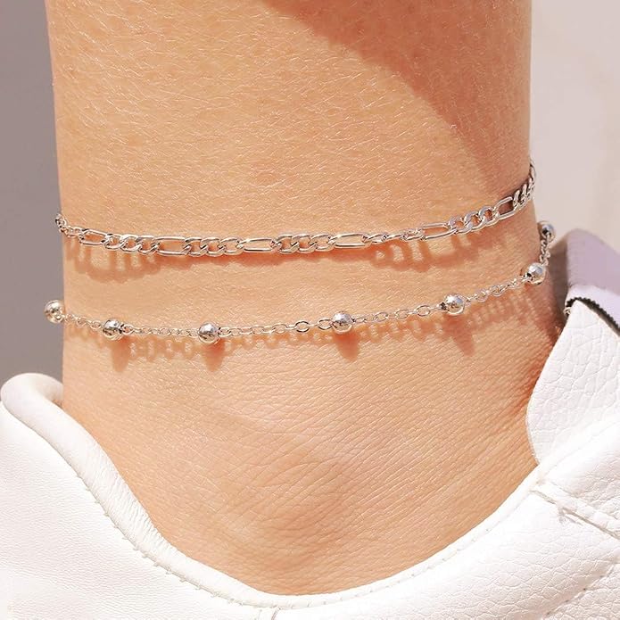ChicSilver 925 Sterling Silver Ankle Bracelet for Women, Simple Cuban Link/Figaro/Twist Rope Chain Anklets for Beach Party(with Gift Box)