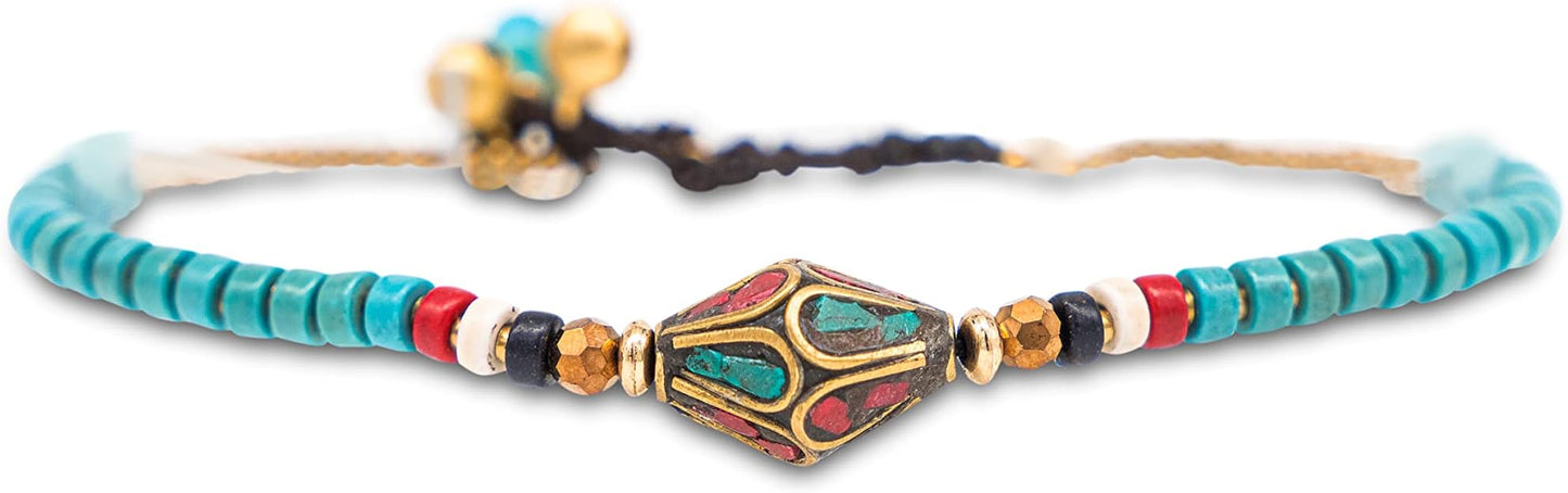 Made by Nami Boho Surfer Anklet Waterproof & Adjustable Beaded Anklets for Women Beachy Ankle Bracelet Made from Waxed Cotton Rope and Beads for Summer and Hippie Style