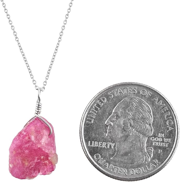 Raw Gemstone Dainty Pendant Necklace for Women, Trendy Healing Chakra Crystal, Birthstone Handmade 925 Sterling Silver Adjustable 18 inch Chain Jewelry, Birthday Gifts