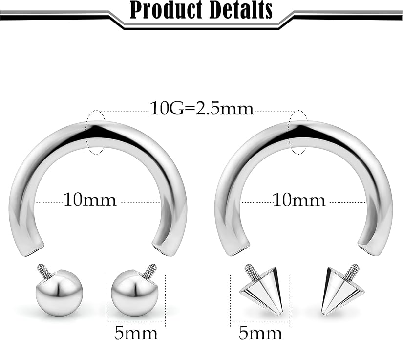 20G-00G Septum Rings horseshoes Nose Rings Hoops 316L Surgical Steel Snake Bites Lip Nipple Ring Cartilage Tragus Helix Rook Conch Daith Earrings Pa Piercing Jewelry for Women Men