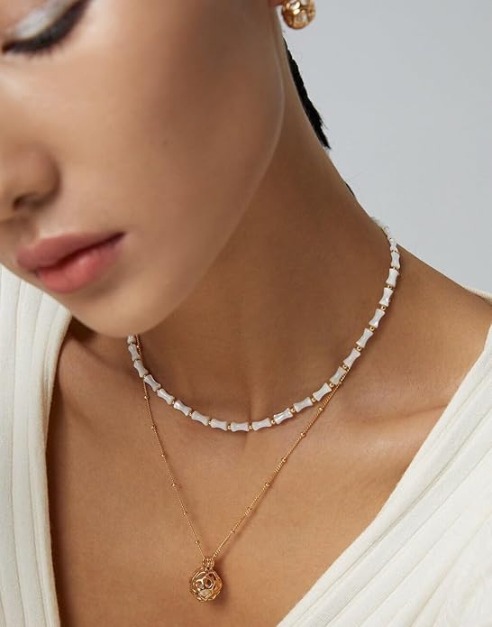 Natural Freshwater Baroque Pearl Necklace 14K Gold Plated Dainty Choker Necklace for Women Girls Snake Chain/Cuban Link/Paperclip/Ball Beaded Chain/Tennis Chain Fashion Jewelry for Gift