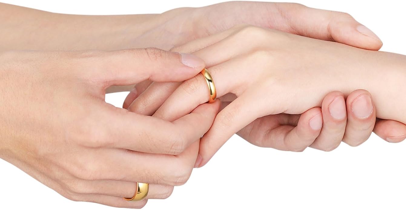 TIGRADE Titanium Ring 2mm 4mm 6mm 8mm 18k Gold Plated Wedding Band in Comfort Fit Dome Polished for Men Women Size 3-14