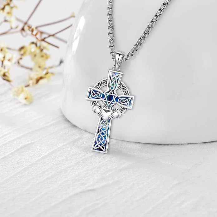 Celtic Cross Tree of Life Necklace for Women Sterling Silver Thor Hammer Tree of Life Pendant Irish Knot Cross Amulet Tree of Life Jewelry