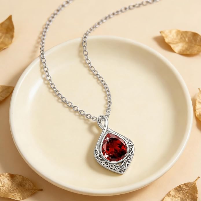 PELOVNY Celtic Knot Necklaces for Women 925 Sterling Silver Gemstone/Birthstone Teardrop Infinity Necklace Irish Celtic Pendant Jewelry Gifts for Mom Daughter Wife