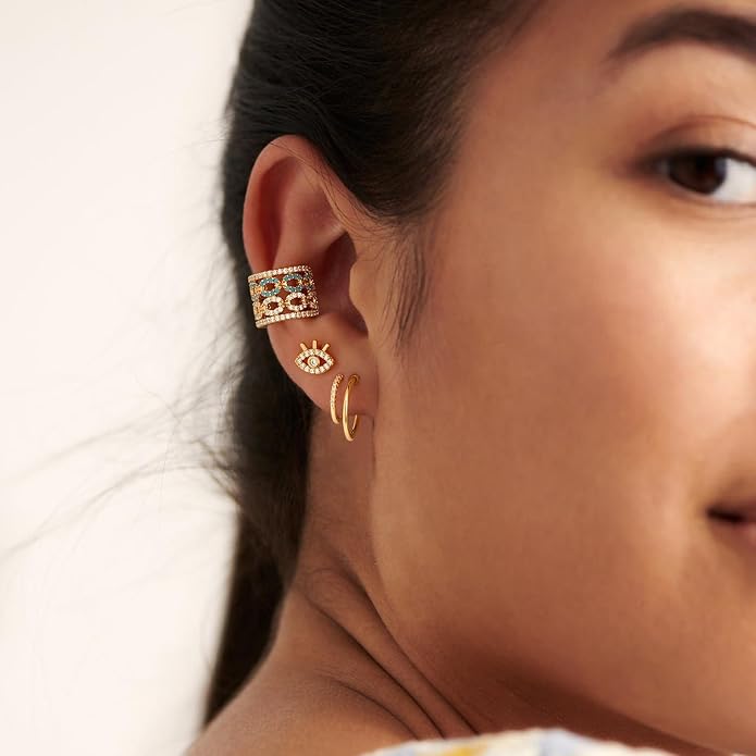 MYEARS Women Hoop Earrings Gold 14K Gold Filled Small Simple Handmade Hypoallergenic Everyday Illusion Jewelry