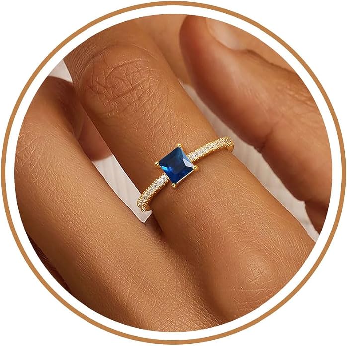 Birthstone Gold Rings for Women Non Tarnish 14K Gold Plated Stackable Cubic Zirconia Thumb Rings Dainty Cute Emerald Eternity Band Pinky Ring Engagement Wedding Promise Rings Jewelry Gifts