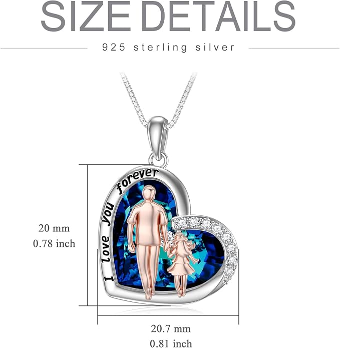 PROESS S925 Sterling Silver Daughter Heart Pendant Necklace from Dad Mom I Love You Forever Jewelry