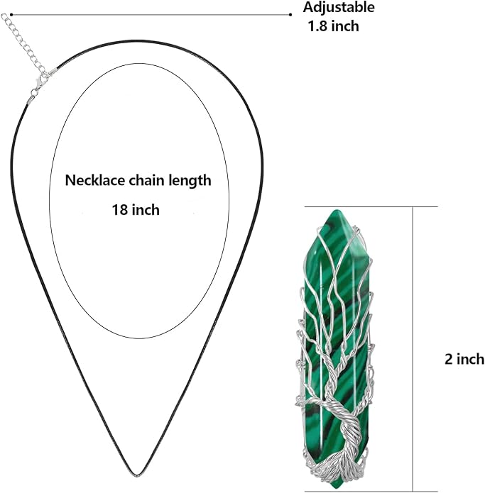 VIBILIA Healing Crystal Necklace Tree of Life Wire Wrapped Natural Stone Point Pendant Necklace Hexagonal Reiki Spiritual Quartz Gemstone Jewelry for Women Men