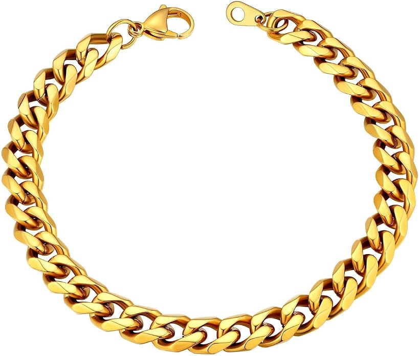 U7 Link Bracelets for Men, Cuban Link/Rope/Watch Band Solid Bracelet, Silver Black Gold Color Wrist Bracelet 3/6/9/12/15mm Width, 6.5/7.5/8.3 Inch Length, Hand Chain Jewelry for Mens Women