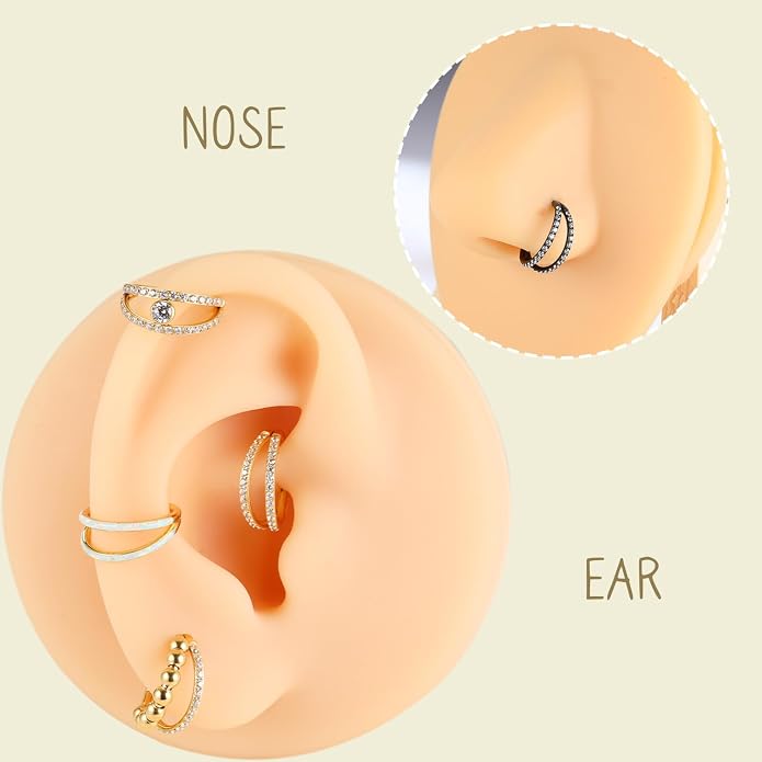AROWRO Conch Piercing Jewelry Nose Rings Hoops Septum Rings Cartilage Earrings for Women Men Helix Piercing Jewelry Rook Tragus Surgical Steel Gold Silver 16G 18G 20G With Cubic Zirconia Opal