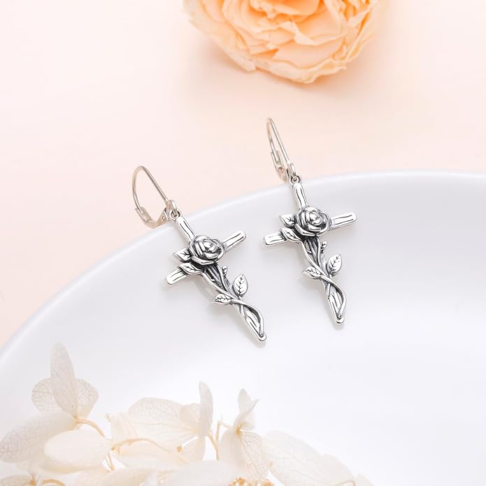 925 Sterling Silver Filigree Dangle Drop Earrings Daisy/Lotus/Rose Flower/Moonstone Leverback Teardrop Earrings for Women Infinity Celtic Knot Daisy Lotus Jewelry for Mothers Day