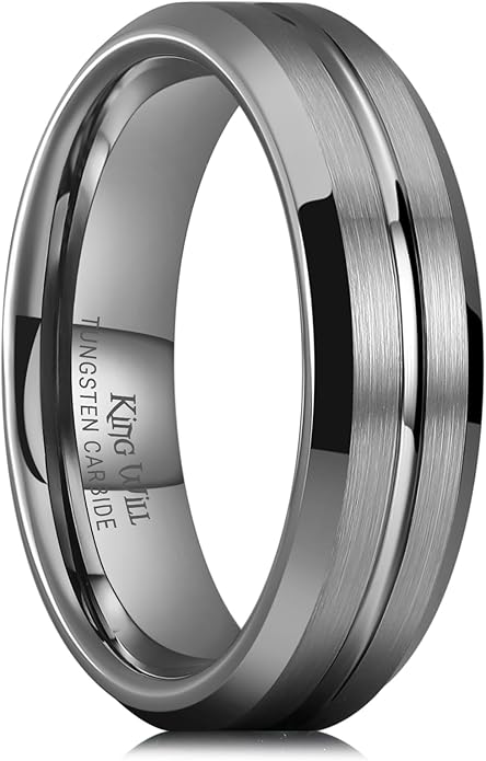 King Will Tungsten Carbide Wedding Band for Men Women-6/8/10mm Width Multicolor Available with Grooved Center Wedding Ring Suitable for Work, Gym Comfort Fit Size 4-16