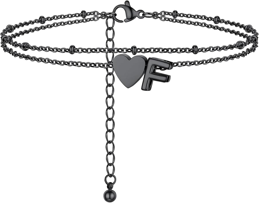 Initial Ankle Bracelets for Women, Dainty Stainless Steel Letter A-Z Layered Anklets, Heart Ankle Bracelet 8.5"-10.5" Adjustable, Summer Beach Jewelry, Come with Box