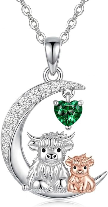 PELOVNY Teddy Bear Necklace for Women 925 Sterling Silver Bear/Highland Cow/Fox/Cat/Axolotl Birthstone Necklace Christmas Birthday Jewelry Gifts for Mom Daughter Wife Sister