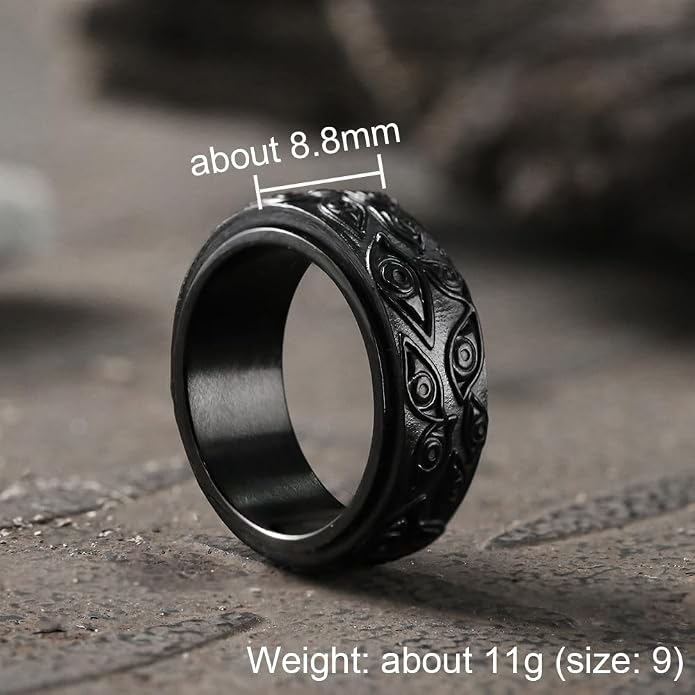 GTHIC Evil Eye Stainless Steel Spinner Ring Eye of Providence All Seeing Eye Ring For Men Women Silver Gold Black Vintage Rotating Relief Ring Anxiety Jewelry Gifts Size 7-13