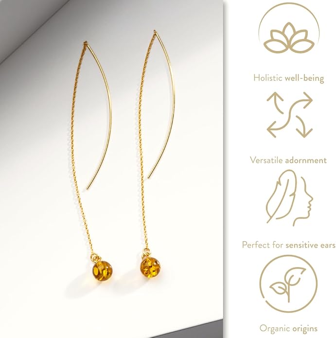Pull-Through Earrings, Amber Jewelry, Faceted Sparkling Amber Earrings - Parent