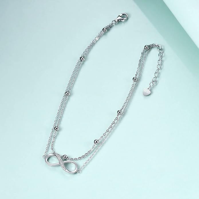 Rnivida 925 Sterling Silver Anklet for Women, Multilayer Foot Chain Adjustable Ankle Bracelet for Women