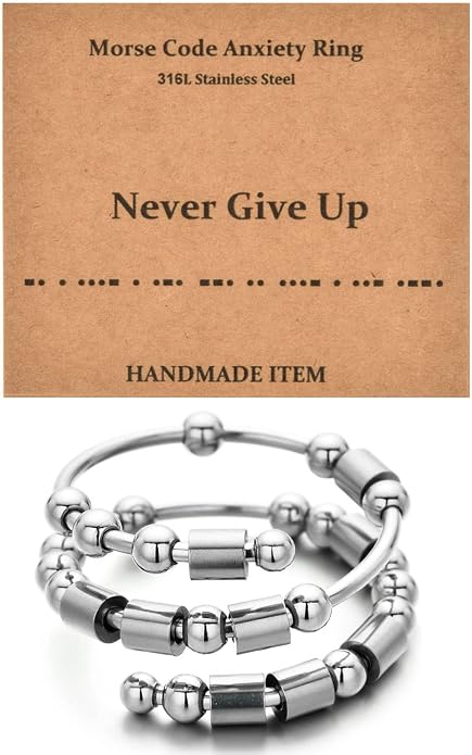 Morse Code Rings for Women, Stainless Steel Spinner Ring Fidget Rings for Anxiety Ring Morse Code Rings Inspirational Gifts Jewelry Women Birthday Graduation Gifts for Best Friends