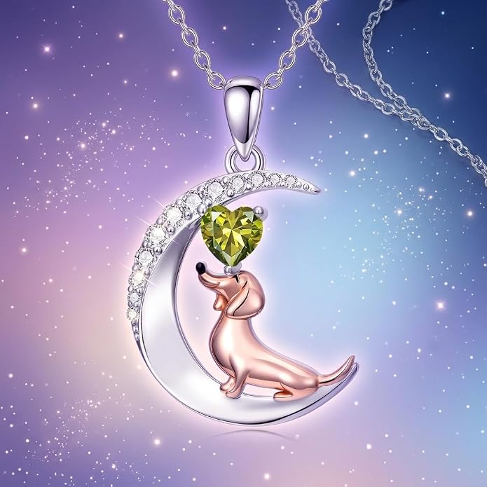 PROESS Animal Birthstone Necklace 925 Sterling Silver Otter/Axolotl/Hippo/Elephant/Dachshund/Monkey/Red Panda Pendant Necklace Animal Birthstone Jewelry Gifts for Women