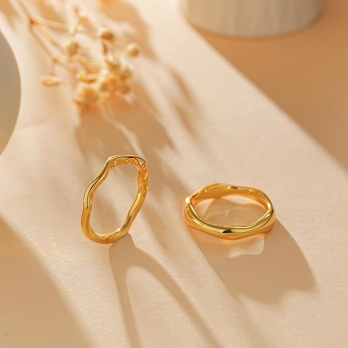 the City Rings for Women, Dainty 14K Gold Plated Stackable Thin Pinky Thumb Ring Set Hypoallergenic Wedding Bands Engagement Rings Non Tarnish Trendy Stuff Gold Jewelry Set Birthday Gifts for Mom