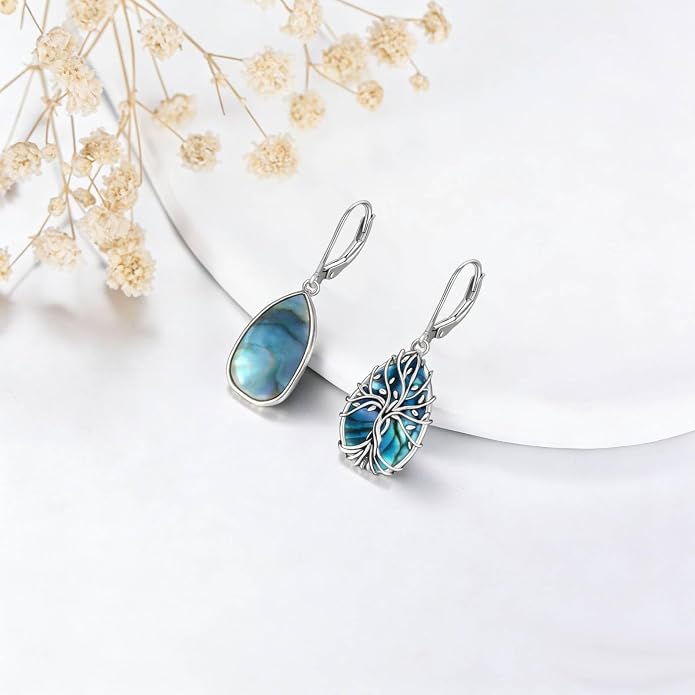 Tree of Life Earrings for Women Abalone Shell Drop Dangle Earrings Hypoallergenic Leverback Earrings Tree of Life Jewelry Gifts for Mom, Nature Lover