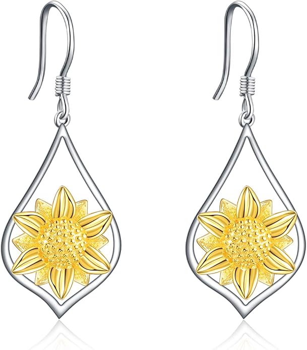 WINNICACA Sterling Silver Dangle Drop Earrings for Women Mom Flower Leverback Earrings Jewelry Christmas Anniversary Birthday Gifts