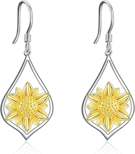 WINNICACA Sterling Silver Dangle Drop Earrings for Women Mom Flower Leverback Earrings Jewelry Christmas Anniversary Birthday Gifts
