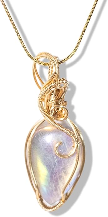 Handmade Wrapped Labradorite Crystal Pendant Necklace - Dainty Charm Copper Wired Necklace, Healing Crystals and Gemstones, Vintage Jewelry for Women, Men's Necklace, Boho Black Stone Protection Birthstone Jewelry