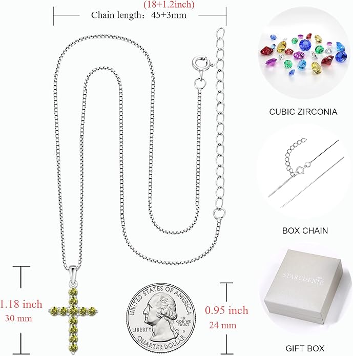 STARCHENIE Cross Necklace Sterling Silver Crucifix Pendant Gemstones Jewelry for Women