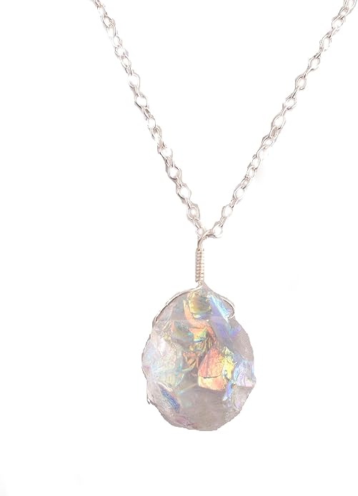 Natural Angel Aura Quartz Crystals Pendant Necklace, Cabochon Gemstone, Energy Healing Crystals, Birthday, Gift for Her, Gemstone Jewelry 18 inch AAA+ Quality