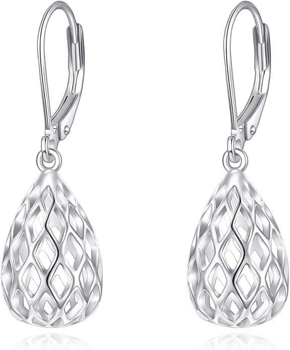 925 Sterling Silver Leverback Earrings Vintage Filigree Dangle Drop Earrings Jewelry Birthday Gifts for Women