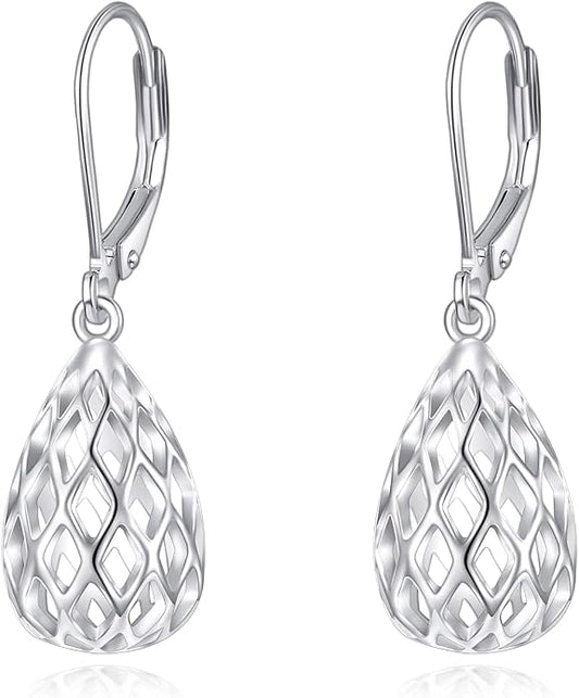 925 Sterling Silver Leverback Earrings Vintage Filigree Dangle Drop Earrings Jewelry Birthday Gifts for Women