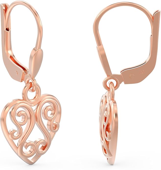 Charmsy 925 Sterling Silver Filigree Earrings for Women | Lightweight Diamond-Cut Openwork Leverback Dangle Earrings | Romantic Jewelry Gifts for Women