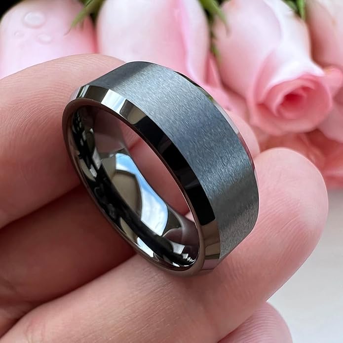 TUTISS 6mm 8mm Tungsten Rings for Men Women Fashion Engagement Wedding Bands Matte Finish Beveled Edges Comfort Fit