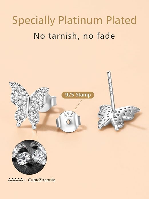 FindChic Hypoallergenic Sterling Silver Small Bar/Heart/Dot/Triangle/Butterfly/Lightning Studs Earrings Minimalist Geometric Jewelry Valentine Gifts for Women Men Girls, with Gift Box