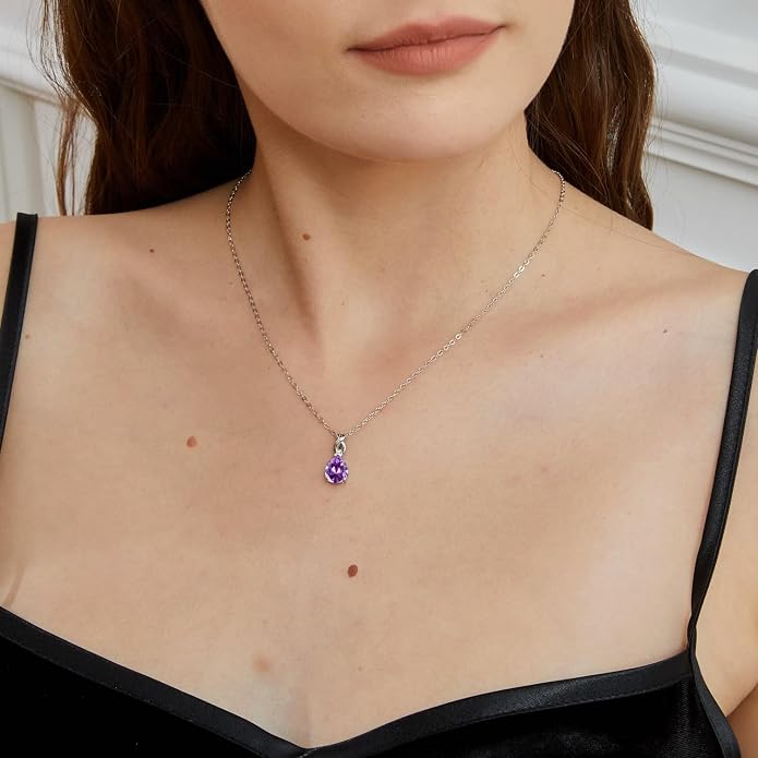 VOLUKA Created Opal/Amethyst/Mystic Topaz Pendant Necklace for Women,18K White/Rose Gold Plated Chain Wedding Engagement Jewelry Gift