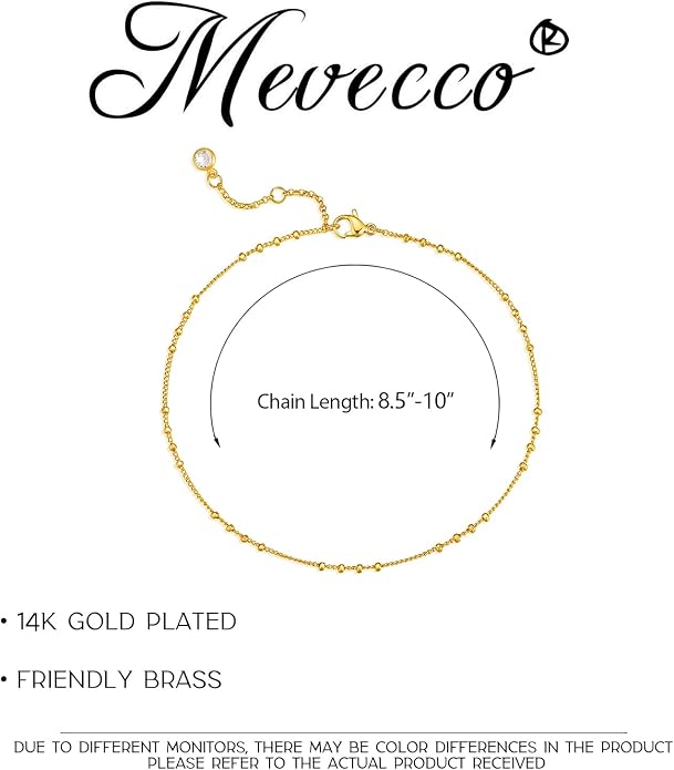 MEVECCO Anklet for Women Gold Chain 14K Gold Plated Dainty Boho Beach Summer Simple Foot Jewelry Ankle Bracelet