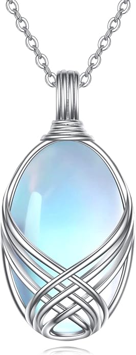 YAFEINI 925 Sterling Silver Moonstone Necklace Filigree Teardrop Pendant Necklace Jewelry for Women Girls